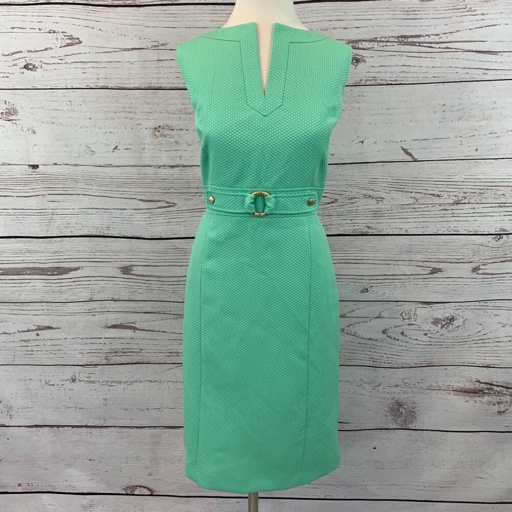 Tahari Arthur Levine Mint Green And Gold Sheath